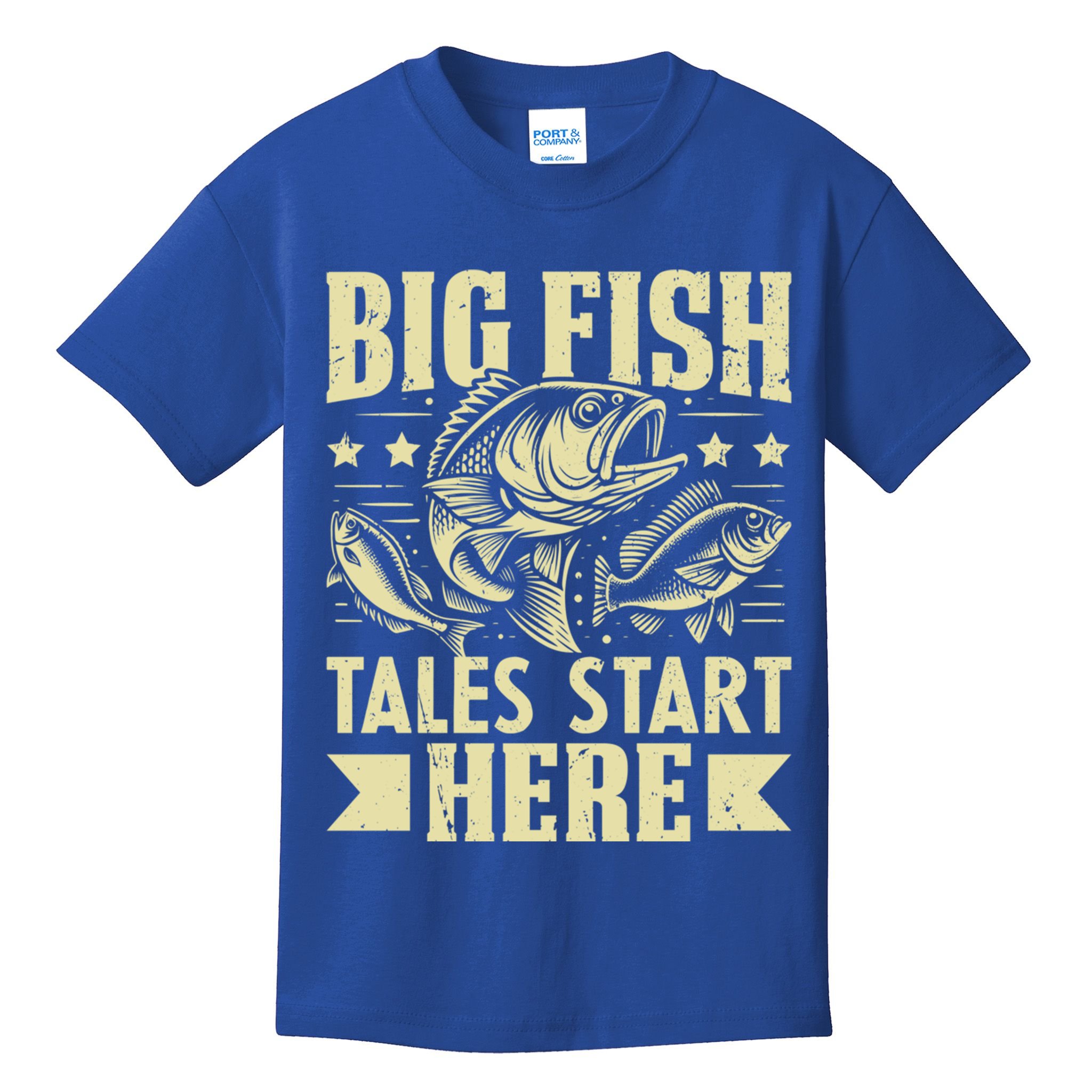 Big Fish Tales Start Here Fishing Gift Kids T-Shirt