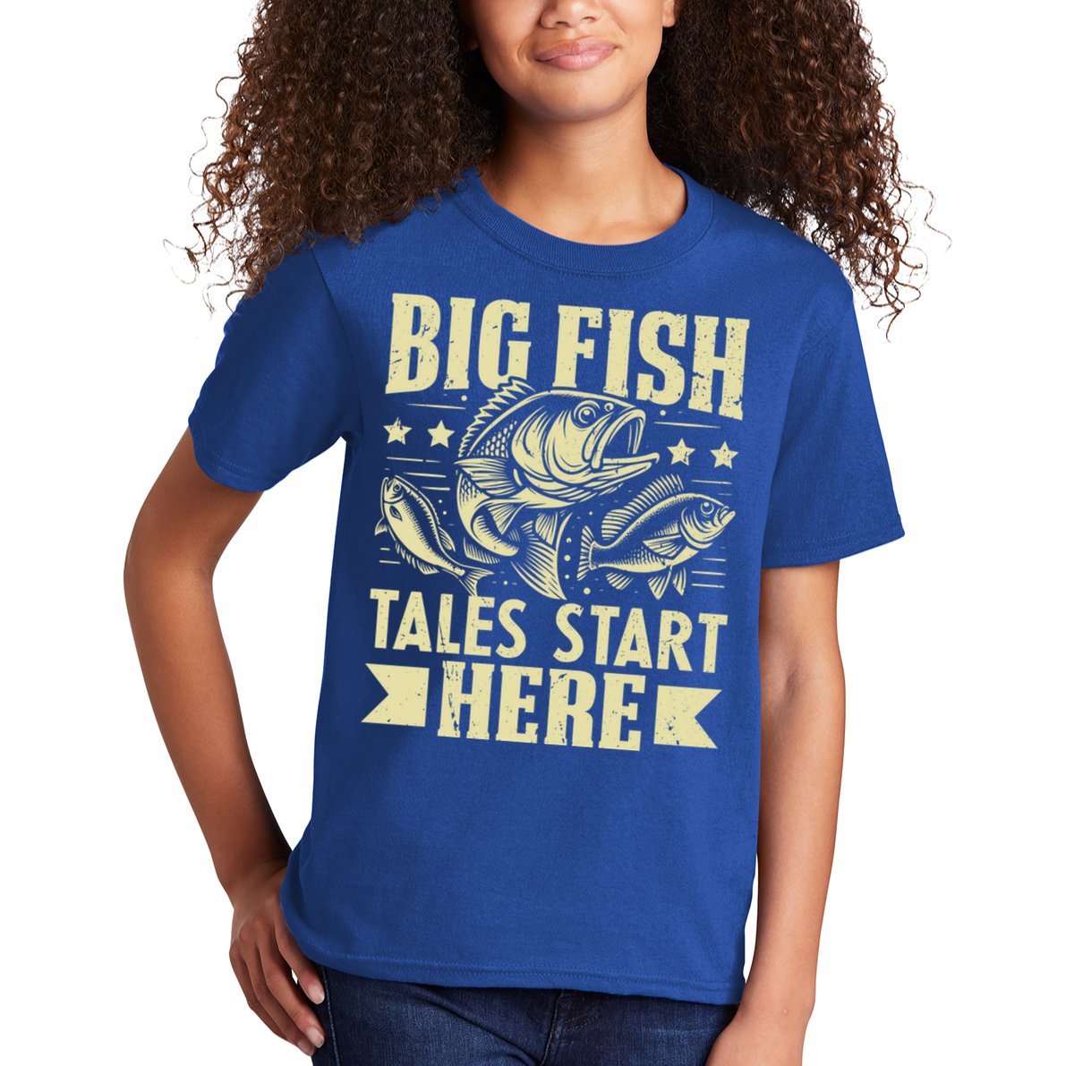 Big Fish Tales Start Here Fishing Gift Kids T-Shirt