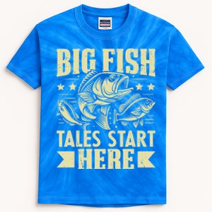 Big Fish Tales Start Here Fishing Gift Kids Tie-Dye T-Shirt