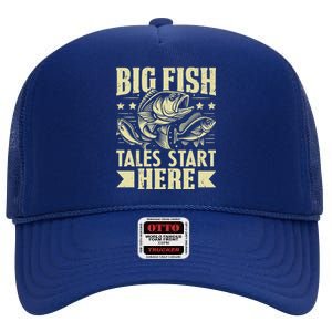 Big Fish Tales Start Here Fishing Gift High Crown Mesh Back Trucker Hat