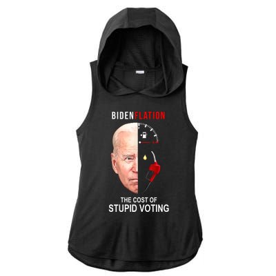 Biden Flation The Cost Of Stupid Voting Gas Funny Ladies PosiCharge Tri-Blend Wicking Draft Hoodie Tank