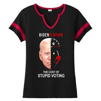 Biden Flation The Cost Of Stupid Voting Gas Funny Ladies Halftime Notch Neck Tee