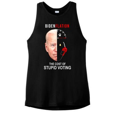 Biden Flation The Cost Of Stupid Voting Gas Funny Ladies PosiCharge Tri-Blend Wicking Tank