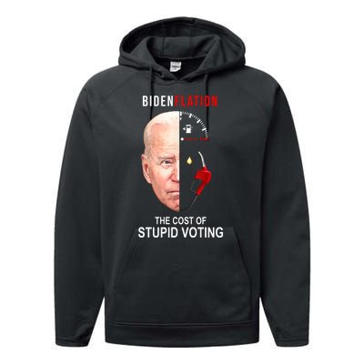 Biden Flation The Cost Of Stupid Voting Gas Funny Performance Fleece Hoodie