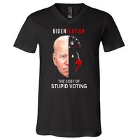 Biden Flation The Cost Of Stupid Voting Gas Funny V-Neck T-Shirt