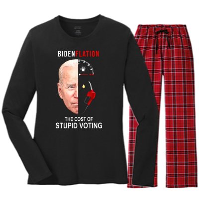 Biden Flation The Cost Of Stupid Voting Gas Funny Women's Long Sleeve Flannel Pajama Set 