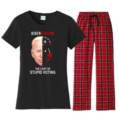 Biden Flation The Cost Of Stupid Voting Gas Funny Women's Flannel Pajama Set