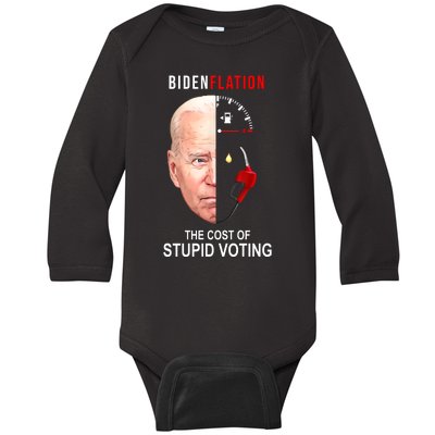 Biden Flation The Cost Of Stupid Voting Gas Funny Baby Long Sleeve Bodysuit