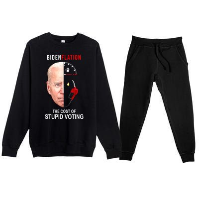 Biden Flation The Cost Of Stupid Voting Gas Funny Premium Crewneck Sweatsuit Set