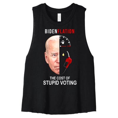 Biden Flation The Cost Of Stupid Voting Gas Funny Women's Racerback Cropped Tank