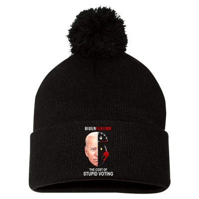 Biden Flation The Cost Of Stupid Voting Gas Funny Pom Pom 12in Knit Beanie