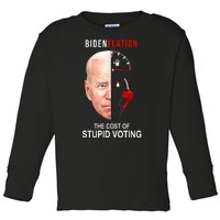 Biden Flation The Cost Of Stupid Voting Gas Funny Toddler Long Sleeve Shirt