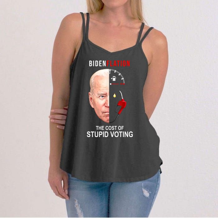 Biden Flation The Cost Of Stupid Voting Gas Funny Women's Strappy Tank