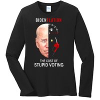 Biden Flation The Cost Of Stupid Voting Gas Funny Ladies Long Sleeve Shirt