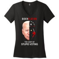 Biden Flation The Cost Of Stupid Voting Gas Funny Women's V-Neck T-Shirt