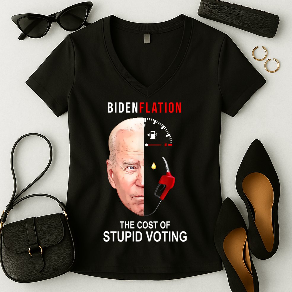 Biden Flation The Cost Of Stupid Voting Gas Funny Women's V-Neck T-Shirt