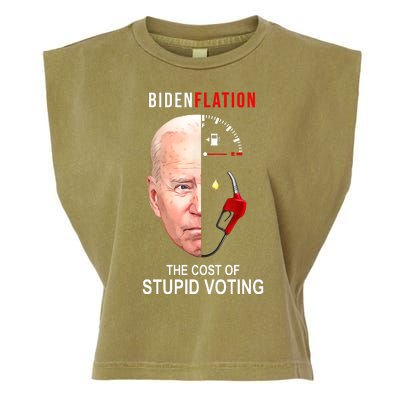 Biden Flation The Cost Of Stupid Voting Gas Funny Garment-Dyed Women's Muscle Tee