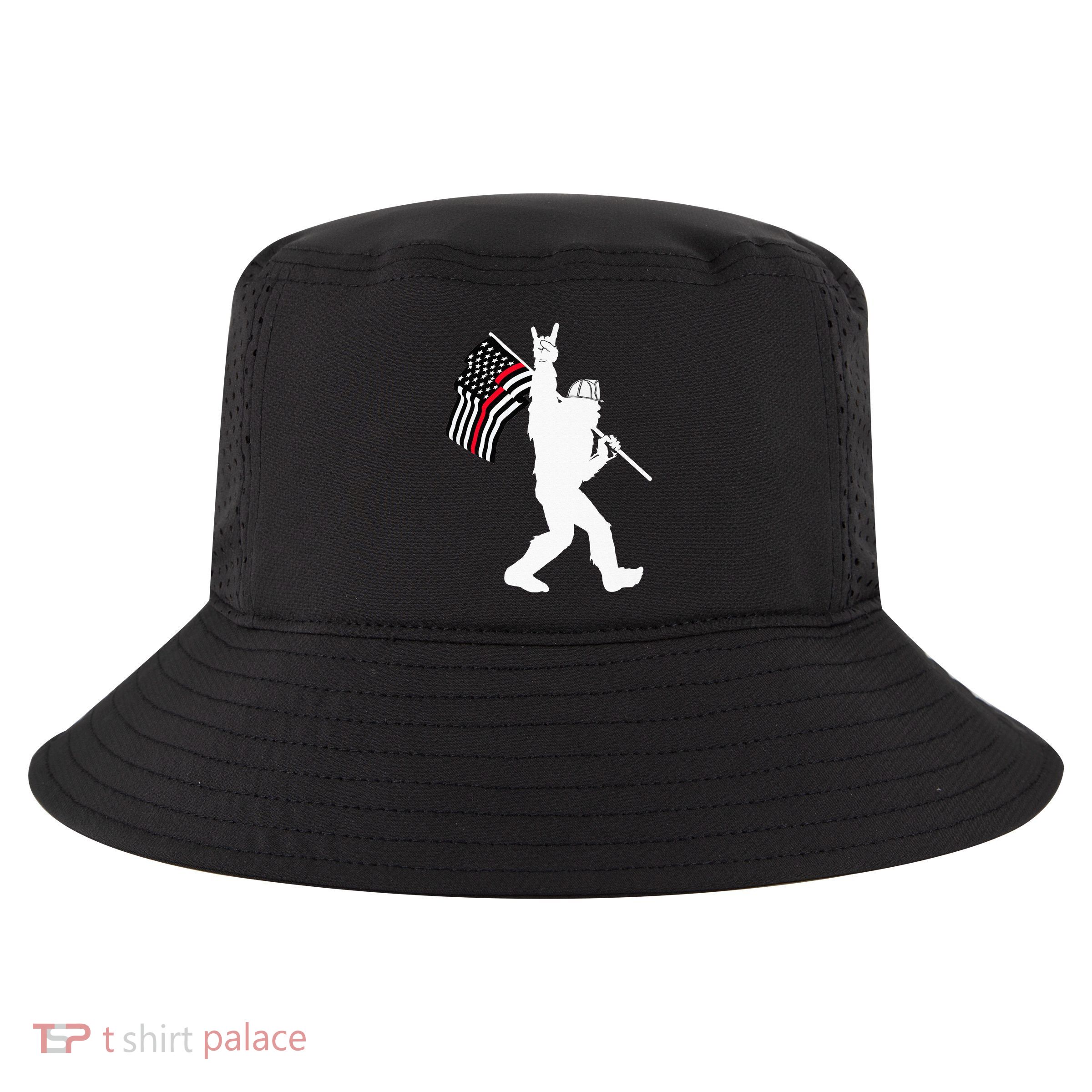 Bigfoot Firefighter Thin Red Line Flag For Dad And Mom Cool Comfort Performance Bucket Hat