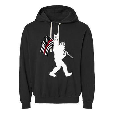 Bigfoot Firefighter Thin Red Line Flag For Dad And Mom Garment-Dyed Fleece Hoodie