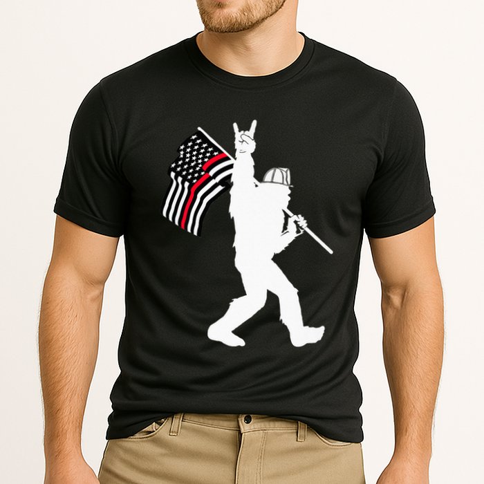 Bigfoot Firefighter Thin Red Line Flag For Dad And Mom Performance Shirt