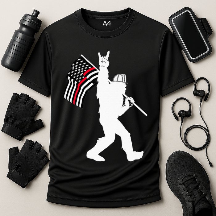 Bigfoot Firefighter Thin Red Line Flag For Dad And Mom Performance Shirt