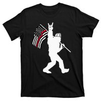 Bigfoot Firefighter Thin Red Line Flag For Dad And Mom T-Shirt