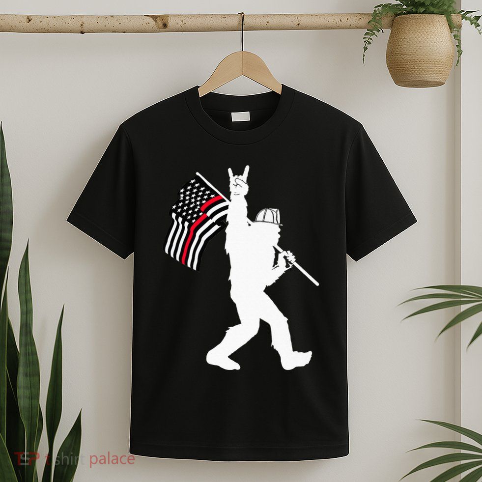 Bigfoot Firefighter Thin Red Line Flag For Dad And Mom T-Shirt