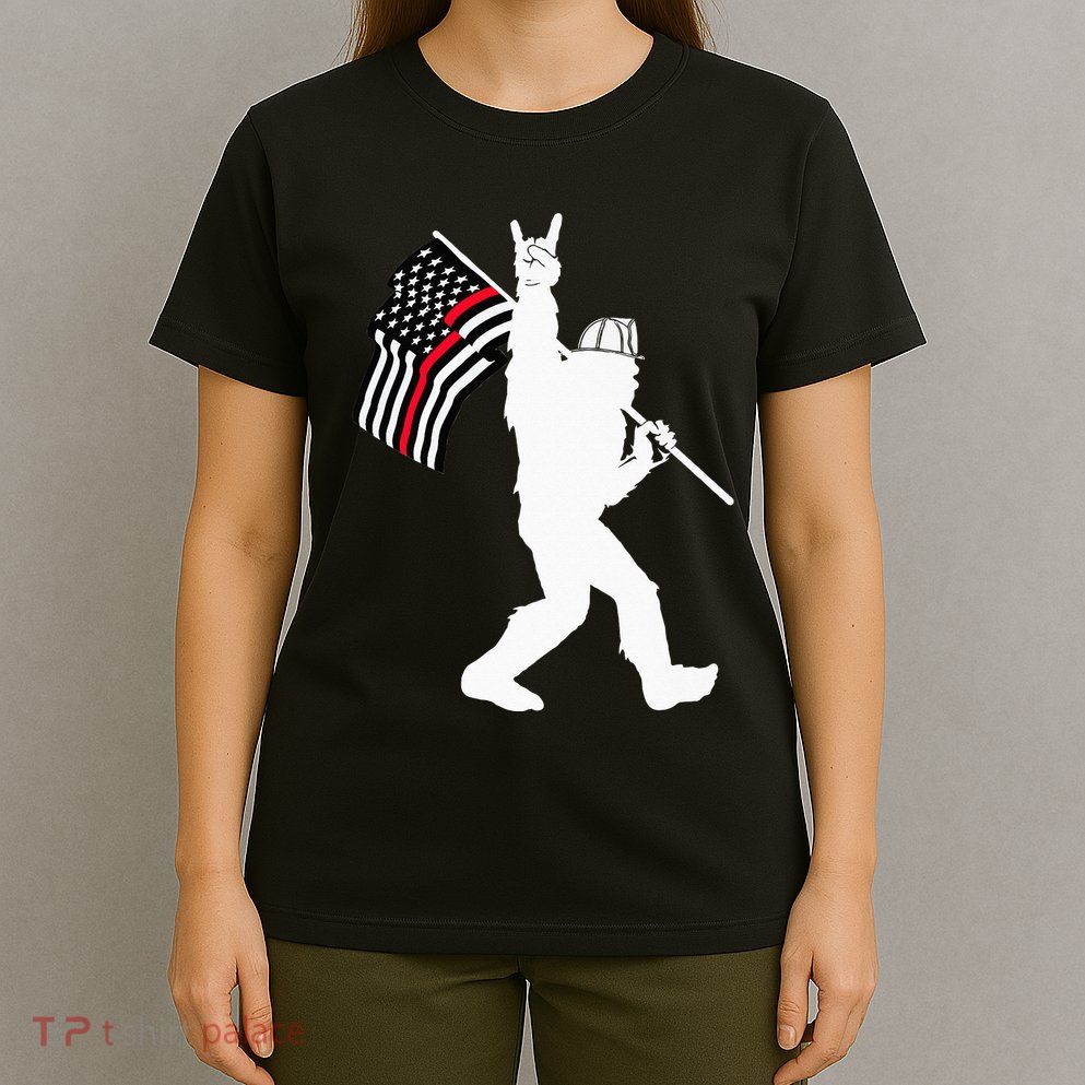 Bigfoot Firefighter Thin Red Line Flag For Dad And Mom T-Shirt