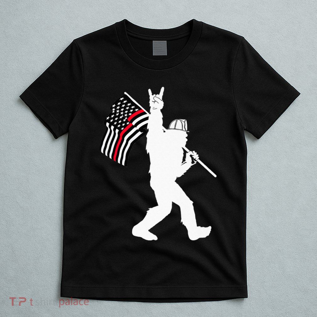 Bigfoot Firefighter Thin Red Line Flag For Dad And Mom T-Shirt