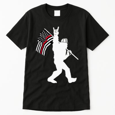Bigfoot Firefighter Thin Red Line Flag For Dad And Mom Tall T-Shirt