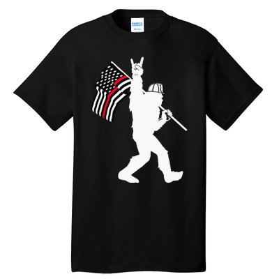 Bigfoot Firefighter Thin Red Line Flag For Dad And Mom Tall T-Shirt