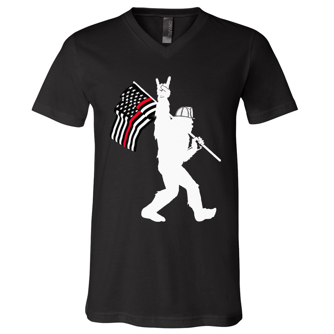 Bigfoot Firefighter Thin Red Line Flag For Dad And Mom V-Neck T-Shirt