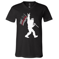 Bigfoot Firefighter Thin Red Line Flag For Dad And Mom V-Neck T-Shirt