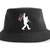 Bigfoot Firefighter Thin Red Line Flag For Dad And Mom Sustainable Bucket Hat