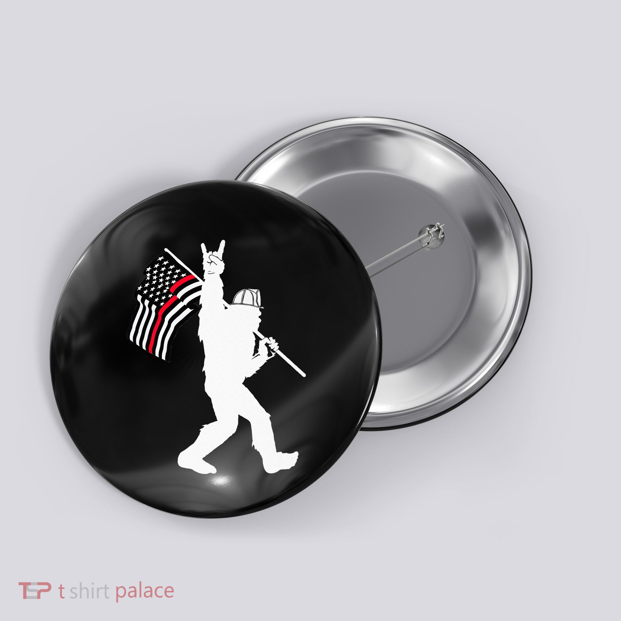 Bigfoot Firefighter Thin Red Line Flag For Dad And Mom Button