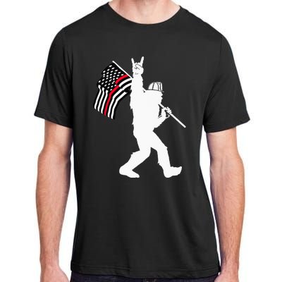 Bigfoot Firefighter Thin Red Line Flag For Dad And Mom Adult ChromaSoft Performance T-Shirt