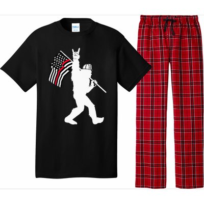 Bigfoot Firefighter Thin Red Line Flag For Dad And Mom Pajama Set