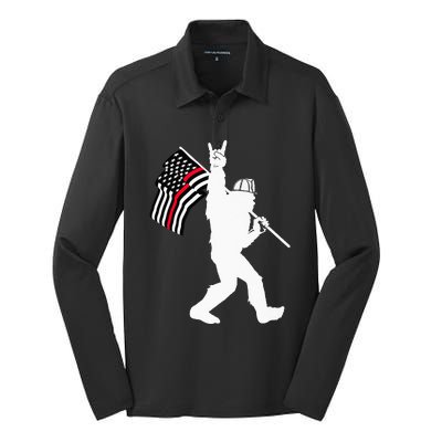 Bigfoot Firefighter Thin Red Line Flag For Dad And Mom Silk Touch Performance Long Sleeve Polo