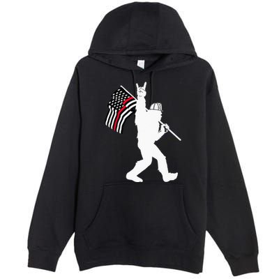 Bigfoot Firefighter Thin Red Line Flag For Dad And Mom Premium Pullover Hoodie