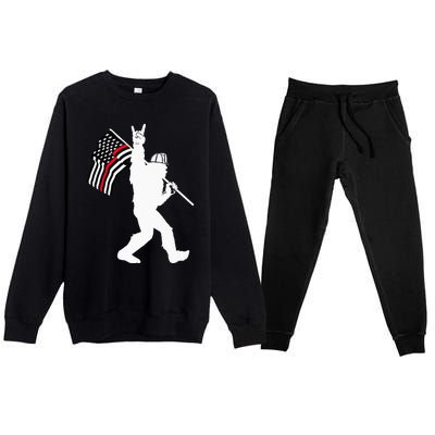 Bigfoot Firefighter Thin Red Line Flag For Dad And Mom Premium Crewneck Sweatsuit Set