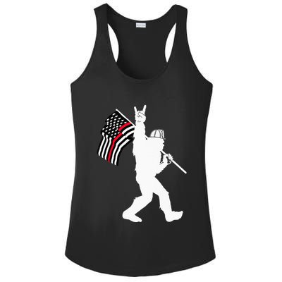 Bigfoot Firefighter Thin Red Line Flag For Dad And Mom Ladies PosiCharge Competitor Racerback Tank