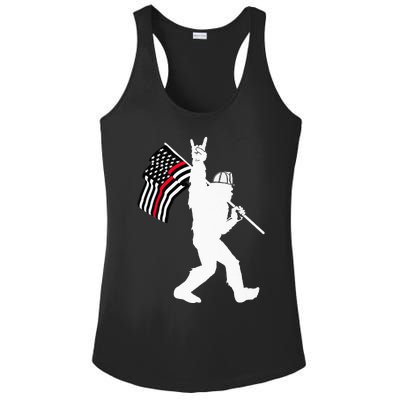 Bigfoot Firefighter Thin Red Line Flag For Dad And Mom Ladies PosiCharge Competitor Racerback Tank