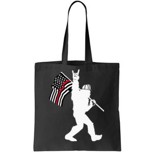 Bigfoot Firefighter Thin Red Line Flag For Dad And Mom Tote Bag