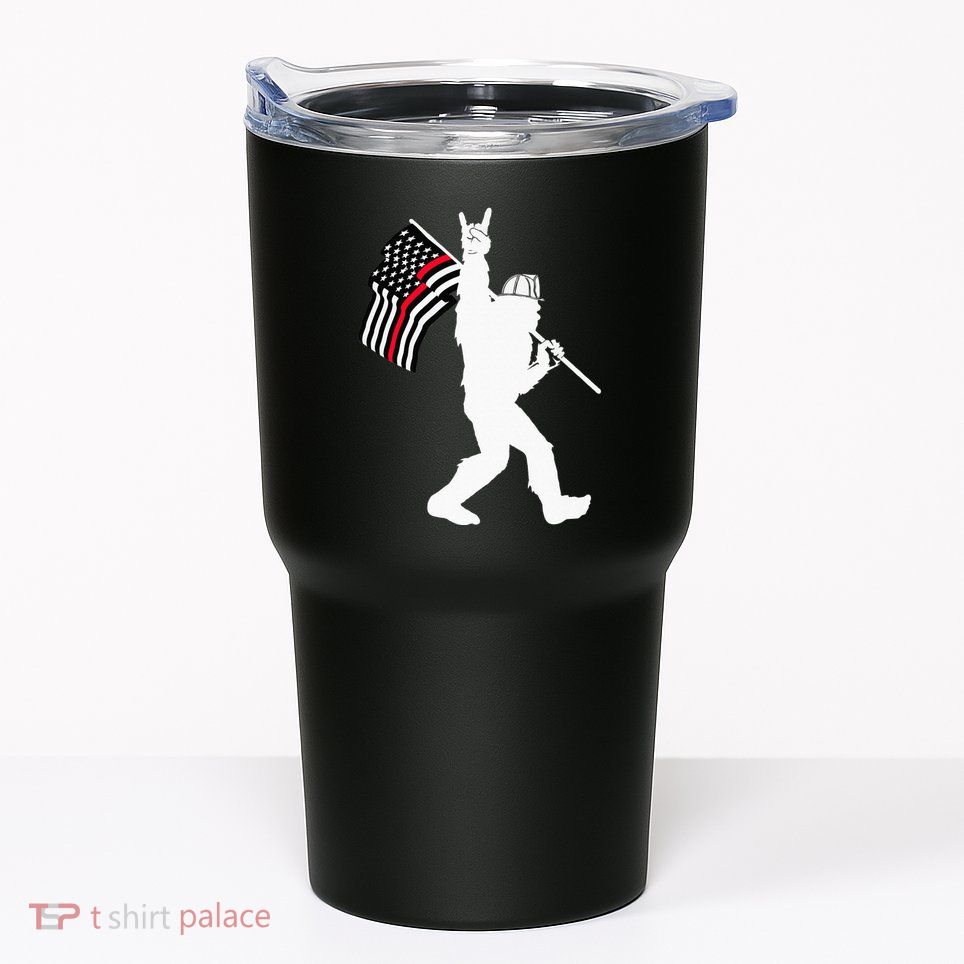 Bigfoot Firefighter Thin Red Line Flag For Dad And Mom Tumbler