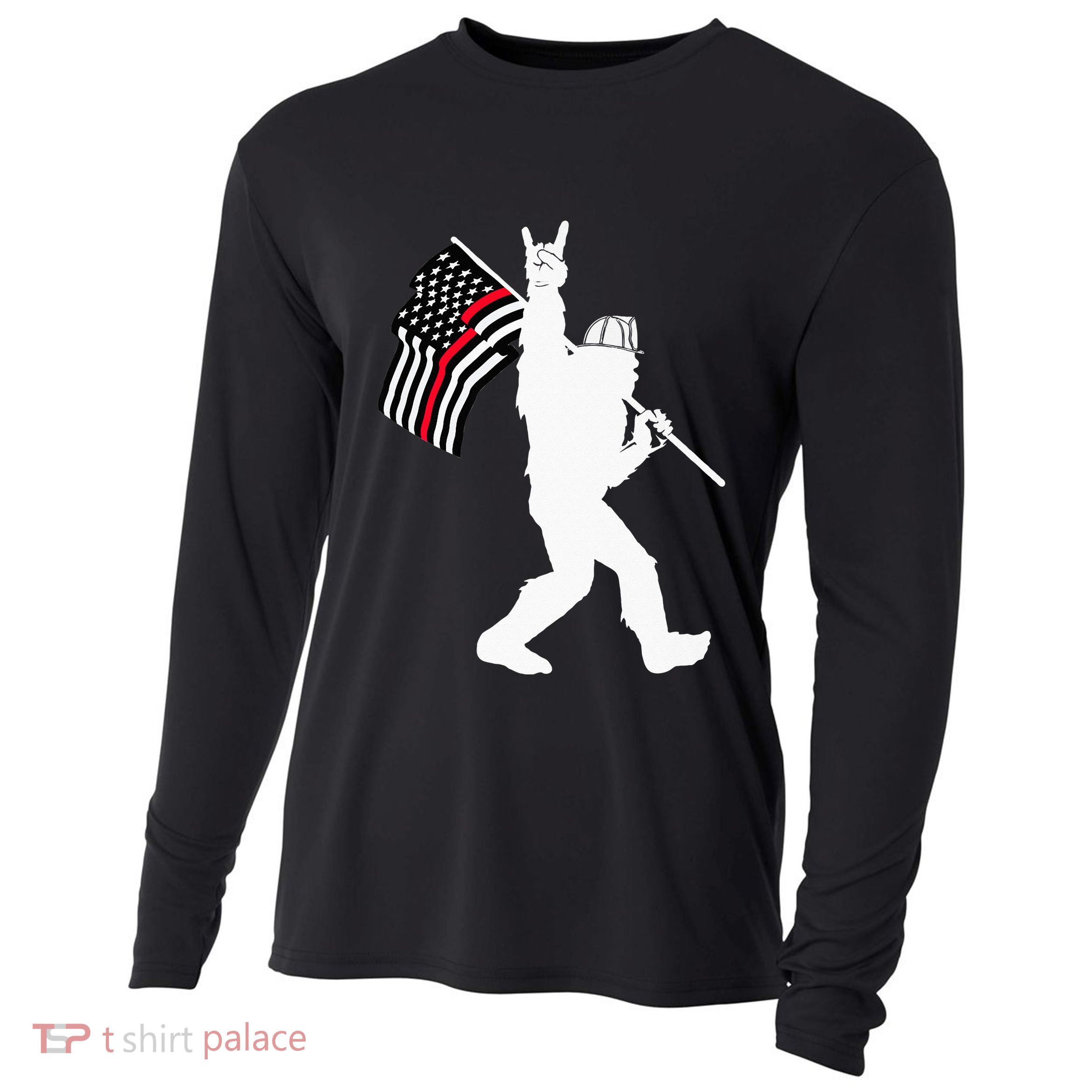 Bigfoot Firefighter Thin Red Line Flag For Dad And Mom Cooling Performance Long Sleeve Crew