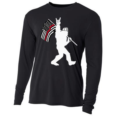 Bigfoot Firefighter Thin Red Line Flag For Dad And Mom Cooling Performance Long Sleeve Crew