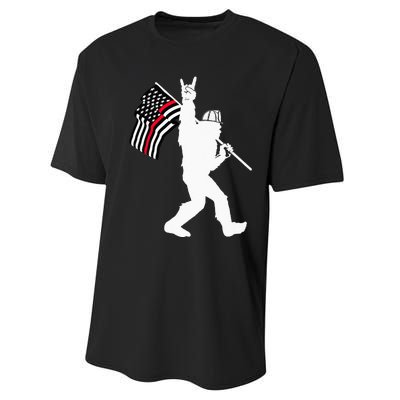 Bigfoot Firefighter Thin Red Line Flag For Dad And Mom Performance Sprint T-Shirt