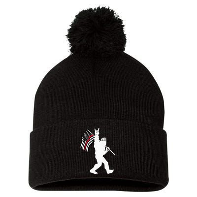 Bigfoot Firefighter Thin Red Line Flag For Dad And Mom Pom Pom 12in Knit Beanie