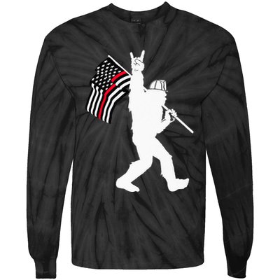 Bigfoot Firefighter Thin Red Line Flag For Dad And Mom Tie-Dye Long Sleeve Shirt