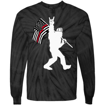 Bigfoot Firefighter Thin Red Line Flag For Dad And Mom Tie-Dye Long Sleeve Shirt